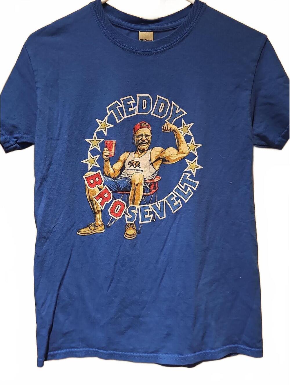 Teddy Brosevelt T-Shirt Mens Size Small Funny Roosevelt President Parody Blue